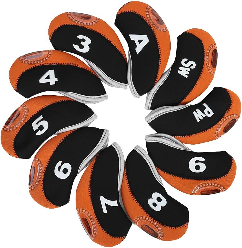 10pcs Neoprene Club Iron Head Covers Headcovers Putter Set Waterproof Protector Headcover replacement for Iron Heads(Noir orange + num¨¦ro) - Image 5