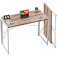 Coavas Small Folding Desk, No Assembly Required Computer Desks, 39.4 inch Spaces Saving Foldable Table for Bedroom, Home Office, Dorm, Apartment, Oak