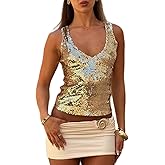 Sequin Tank Tops for Women Y2k Sleeveless Sparkly Glitter Cami Crop Top Sexy Summer Beach Party Clubwear