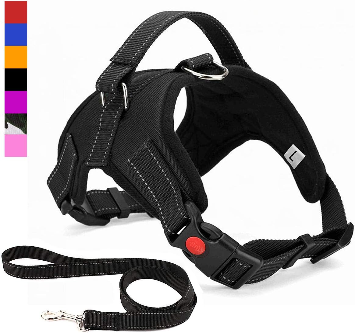 No Pull Dog Harness, Breathable Adjustable Comfort, Free Leash Included, for Small Medium Large Dog, Best for Training Walking Black M