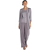 R&M Richards Womens Elegant Metallic Rib Knit Twinset Pant Suit - 2-Piece Dressy Jacket & Straight Leg Trousers Pant Set