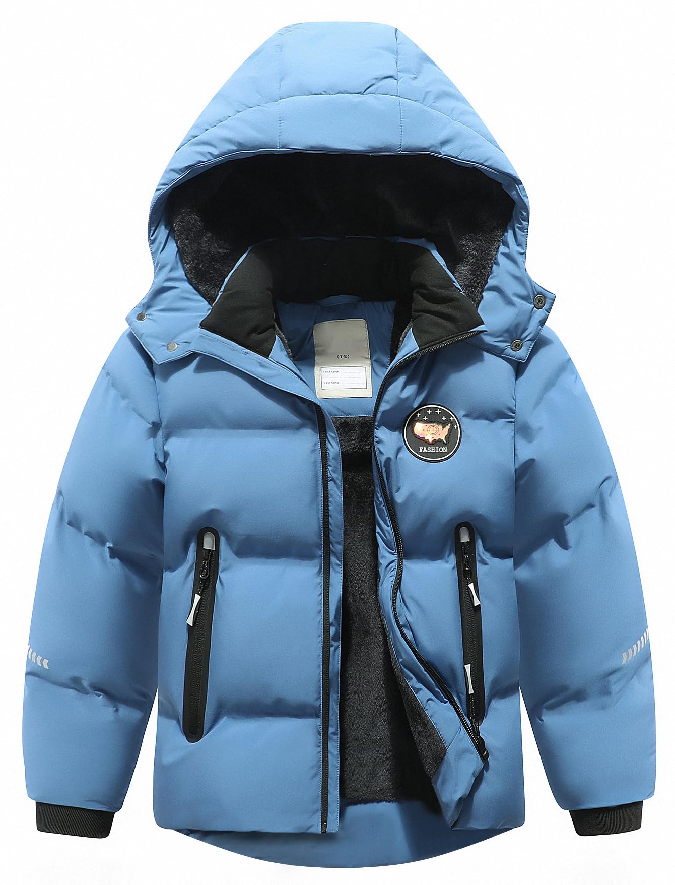 BYLESIN Kids Boy's Winter Coat Fleece Lined Waterproof Jacket Puffy Cotton Coat Thick Hooded Down Outdoor Coats Image