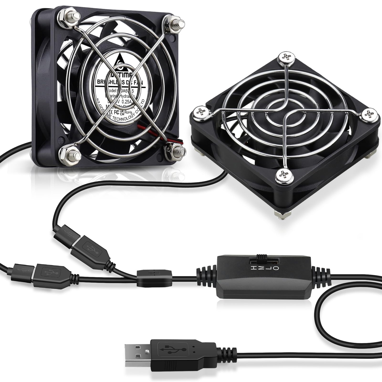 GDSTIME 2-Pack 60mm x 15mm USB Fan with 3 Speed