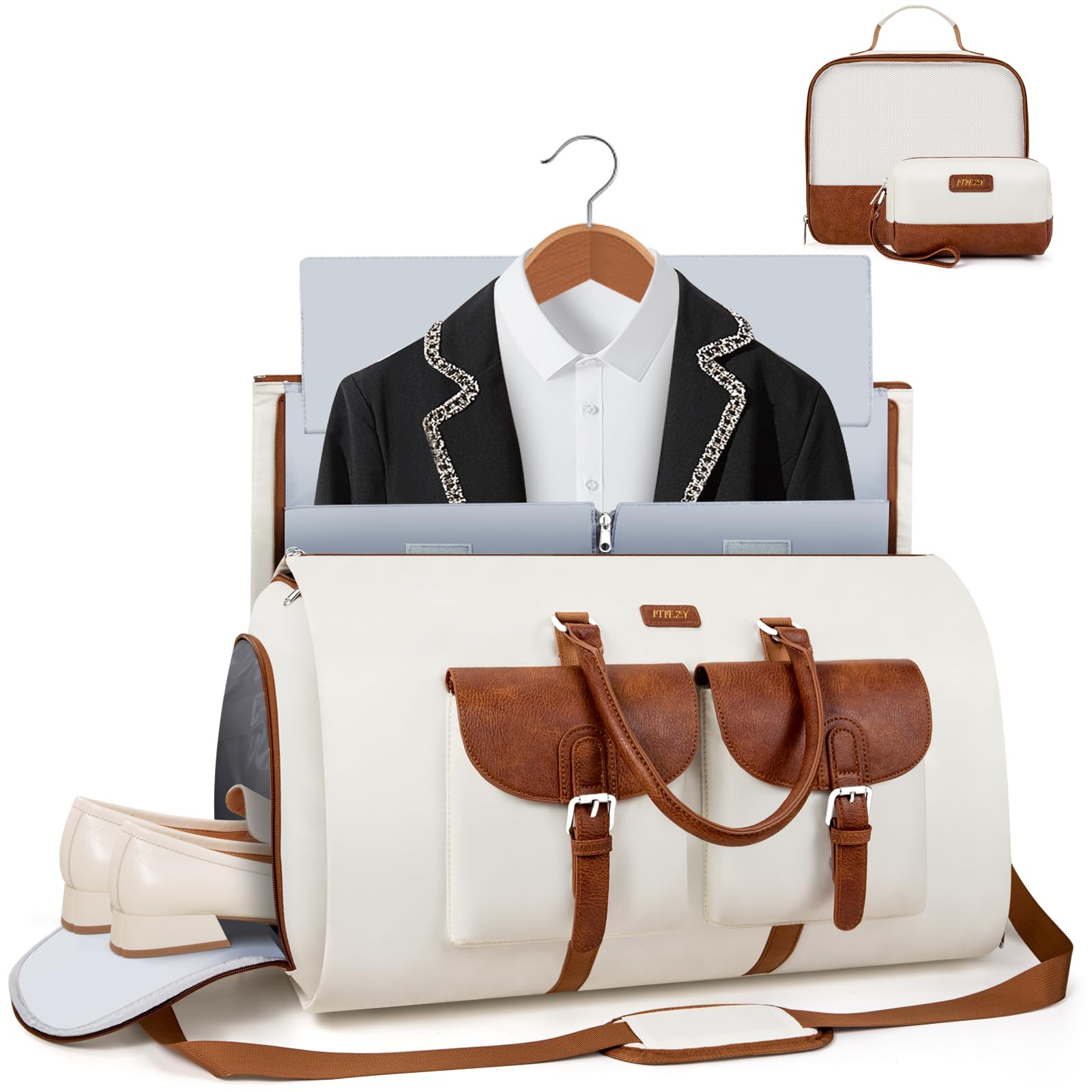 Garment Duffle Bag for Travel - Convertible Carry on Garment Duffel Travel Bag for Women Men Large Weekender Bag with Shoes Pouch 2 in 1 Hanging Suit Travel Duffel Bag 3pcs Set