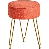 IBUYKE Teddy Velvet Round Footrest Stool Ottoman, Makeup Vanity Stool Side Table, Velvet Dressing Table Seat, Pouf Couch Stool, for Living Room Bedroom, Orange WBD009J