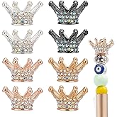 PH PandaHall 8pcs Rhinestone Crown Beads, 4 Colors Crystal King Queen Crown Charms Fancy Focal Beads European Metal Alloy Spacer Bead for Beadable Pens Necklace Keychains Jewelry Making DIY Craft
