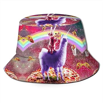 Amazon Junkai ラマに乗る宇宙猫 バケットハット 男女兼用帽子 Uv 翼幅広 紫外線対策 日よけ 小顔効果 Junkai 帽子