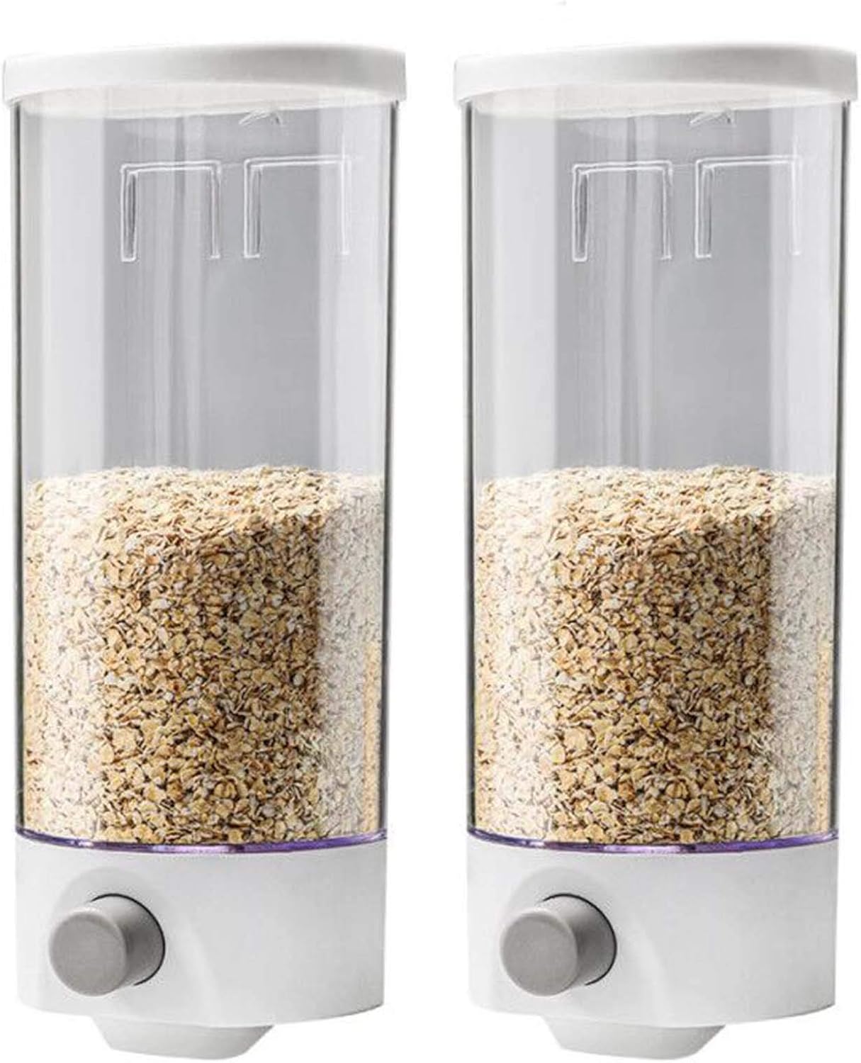 Wuudi Müslispender Wandmontage Cerealienspender, Wandspender für Doppel-Kammer, Luftdichter Lebensmittelbehälter, Frühstück, Haustiere, Katzenfutter, Hundefutter, Weiß Transparent, 1000ML