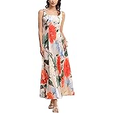 Velius Women's Square Neck Sleeveless Floral Flowy Long Dress A Line Maxi Dress