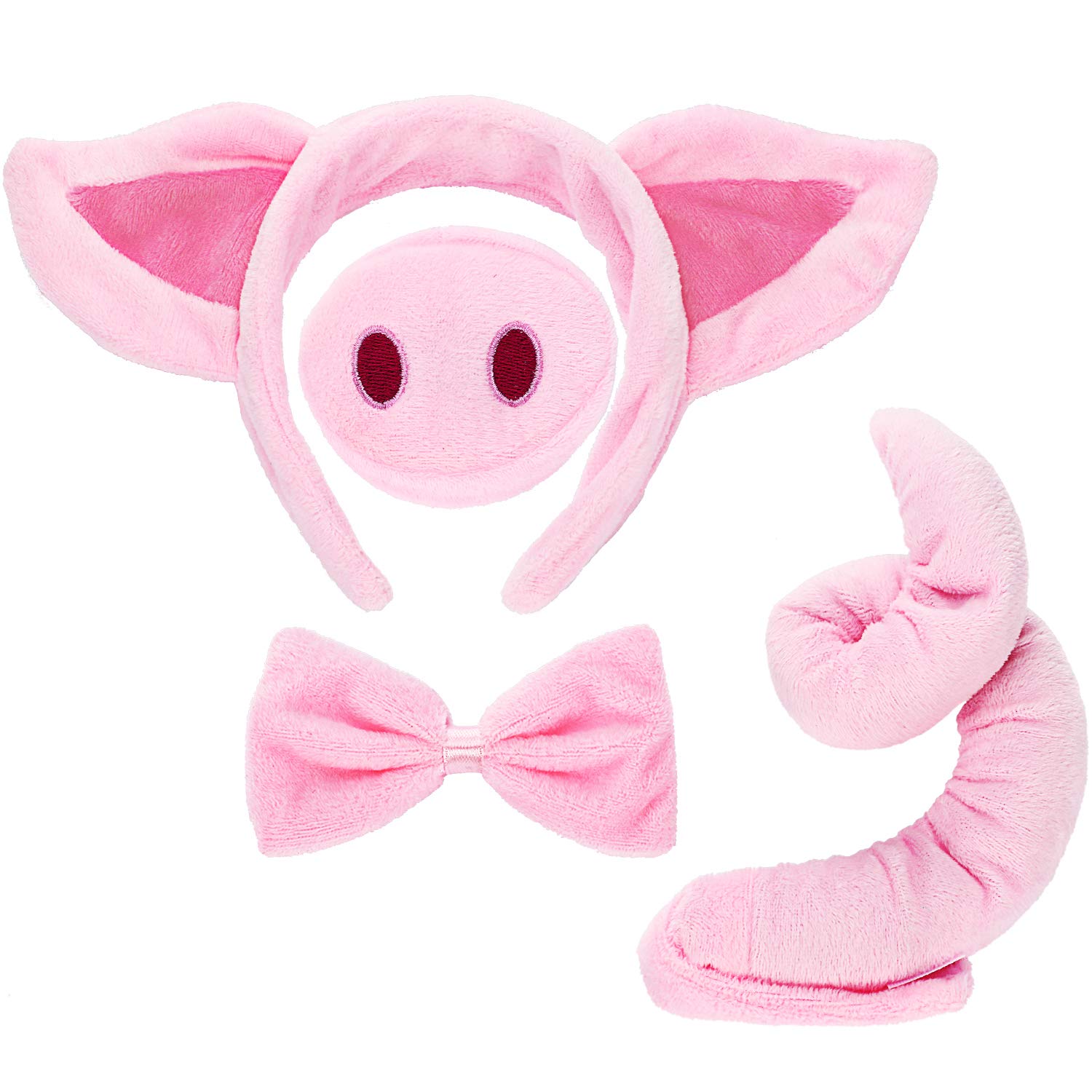 Pink Pig Fancy Dress Costume Kit - Pig Ears, Nose, Tail & Bow Tie - Kids Halloween Party Costume