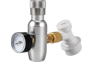 CO2 Mini Keg Charger Dispenser Cornelius Keg Mini Gas Regulator 0-60PSI with 3/8” Thread Adapter, Ball Lock Disconnect for Ho