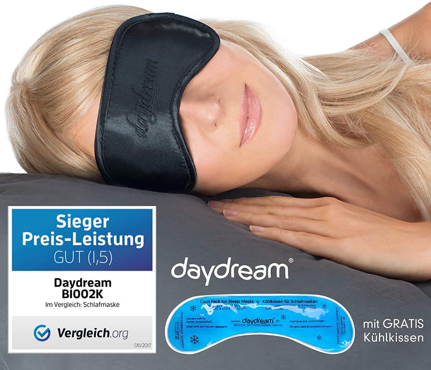 daydream Premium Cotton Sleeping Mask with Aloe Vera (Reverse and Cooling Pad) (7000) – Polyurethane Black 20 x 9 x 1.5 cm