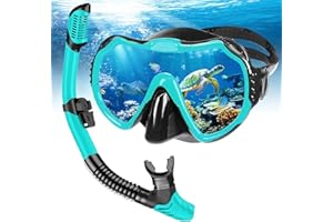 Snorkel Set Adult Snorkel Packages with Anti-Fog Panoramic View, Swimming Goggles, Dry Snorkel Set, Suitable for Snorkeling, 