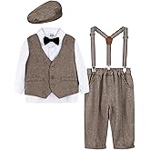 A&J DESIGN 5pcs Baby Boys Suit, 12 Months - 3T, Shirt & Pants & Vest & Hat & Bow Tie