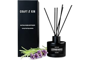 CRAFT & KIN Reed Diffusers for Home Fragrance, Black Reed Diffuser Set, Lavender Diffuser, Oil Diffuser with Sticks, Mens Reed Diffusers for Home, Reed Diffuser for Men Masculine Scent, Lavender & Wood