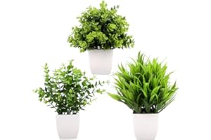 GREENTIME 3Pack Mini Fake Plants in Pots,Artificial Plastic Eucalyptus Plants,Wheat Grass Potted Faux Plants Indoor for Office Desk Coffee Table Bathroom Bedroom Home Decorations