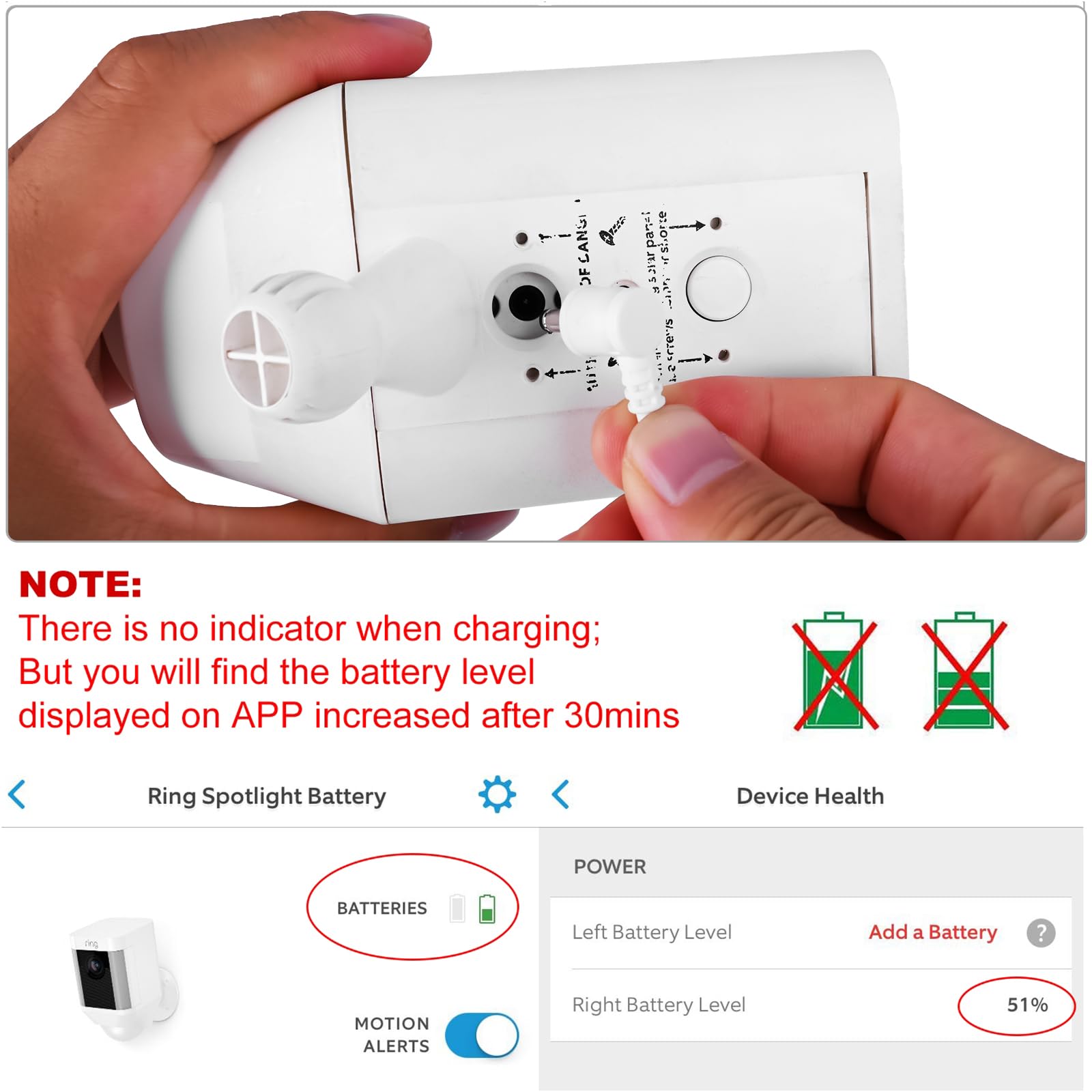 Power Adapter for Ring Spotlight Cam Battery, with 25Ft/7.5m Weatherproof Outdoor Cable to Continuously Charge Your Home Security Camera, No Need to Change The Batteries(White)