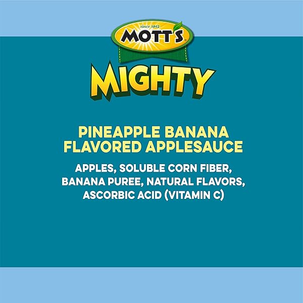 MOTT’S MIGHTY PINEAPPLE BANANA APPLESAUCE, 3.2 OZ CLEAR POUCHES, 48 COUNT (4 PACKS OF 12), NO SUGAR ADDED, GOOD SOURCE OF FIBER, SUPPORTS A HEALTHY DIGESTIVE SYSTEM, GLUTEN-FREE, KOSHER