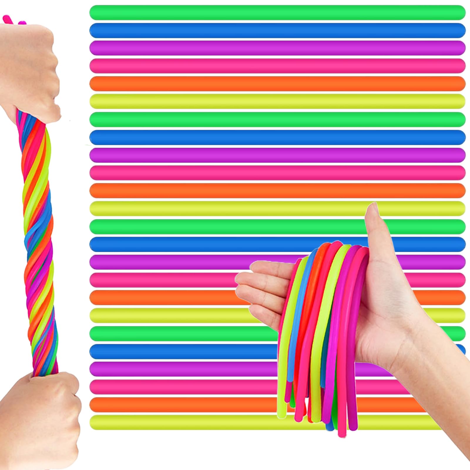 FEXPDL 24PCS Monkey Noodles Fidget Toy, Monkey Noodle Gifts Stretchy Fidget Toy for Kids DIY Hand-Knit Rope Stretchy String Sensory Toys for Stress Relief & Anxiety ADHD Autism, ZXZC-1