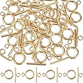 SUNNYCLUE 1 Box 30 Sets Real 18K Gold Plated Clasps Toggle Clasps Bulk T-Bar and O-Ring Links OT End Stainless Steel Toggle Clasp for Jewelry Making Clasps Connectors DIY Crafts Necklace Bracelet
