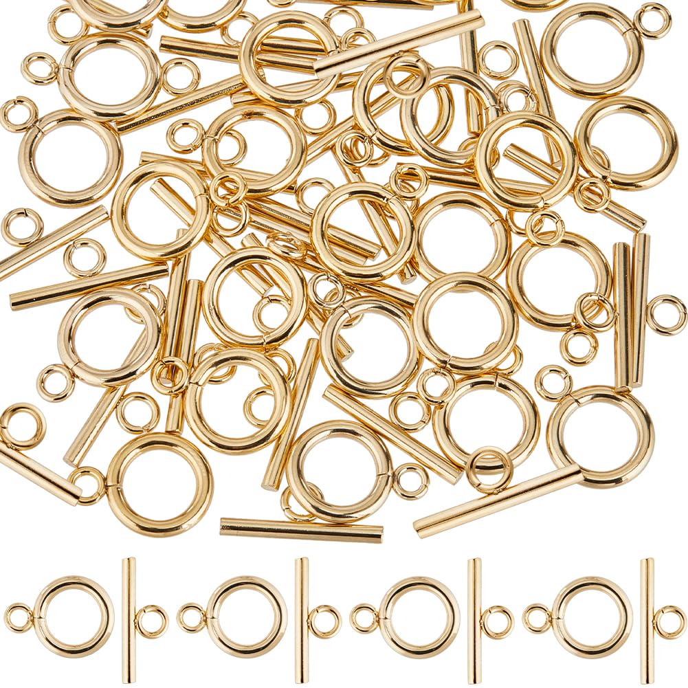 SUNNYCLUE 1 Box 30 Sets Real 18K Gold Plated Clasps Toggle Clasps Bulk T-Bar and O-Ring Links OT End Stainless Steel Toggle Clasp for jewellery Making Clasps Connectors DIY Crafts Necklace Bracelet