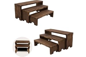 Yikaroeli Display Risers-3 Tier Wood Risers Decorative Rectangular Display Stands Cupcake Stands Cologne Perfume Organizer(6-piece Set) (Brown Wood)