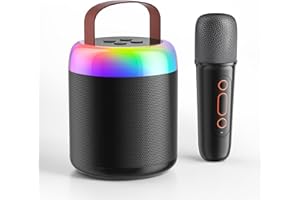FOJELD Mini Karaoke Machine for Kids, Portable Bluetooth Speaker with Wireless Microphones, Gift for Girls Toys 4, 5, 6, 7, 8, 10, 12+ Years Old Birthday Family Home Party(Y2-Black-1 Mic)