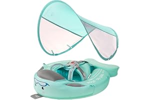 ANJEEIOT Mambobaby Float Baby Float with Canopy Non Inflatable Baby Pool Float Upgraded Tail Infant Swim Trainer Water Float for Toddler Infant 3-24 Months No Flip Over, Green