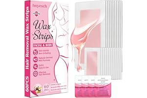hoyesch 60 PCS Wax Strips - 40 Facial & 20 Body Waxing Kit for Women’ s Hair Removal,Wax Strips for Face,Eyebrow,Body, Arms, Legs, Chest, Back, Bikini/Brazilian Waxing Strips & 4Calming Oil Wipes