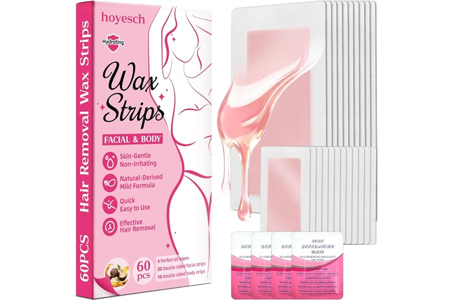hoyesch 60PCS Wax Strips- 40Facial&20Body Waxing Kit for Women Hair Removal | Wax Strips for Face, Eyebrow, Body, Arms, Legs,