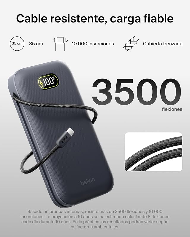 UltraCharge Pro Carregamento Rápido Bateria Externa de 27000mAh, Power Bank com Cabo USB C Integrado, USB PD e USB A de 240 W, Bateria Portátil para MacBook Pro, iPhone, iPad, Galaxy, Pixel, Cinzento Carvão