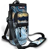 ARTSO Water Bottle Carrier Bag Sling Holder Pouch, 25oz 32oz 40oz 64oz Insulated Water Bottle Sleeve Case Cover with Adjustable Shoulder Hand Strap Pocket for Men Women Hiking Camping, Blue Marble