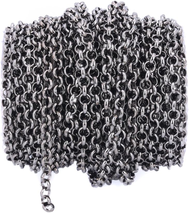32.8ft O-Type Twisted Chains Curb Chain Metal Cable Chain Link Jewelry Making Chain for DIY Making Necklace Bracelet (Black, 5.8mm)