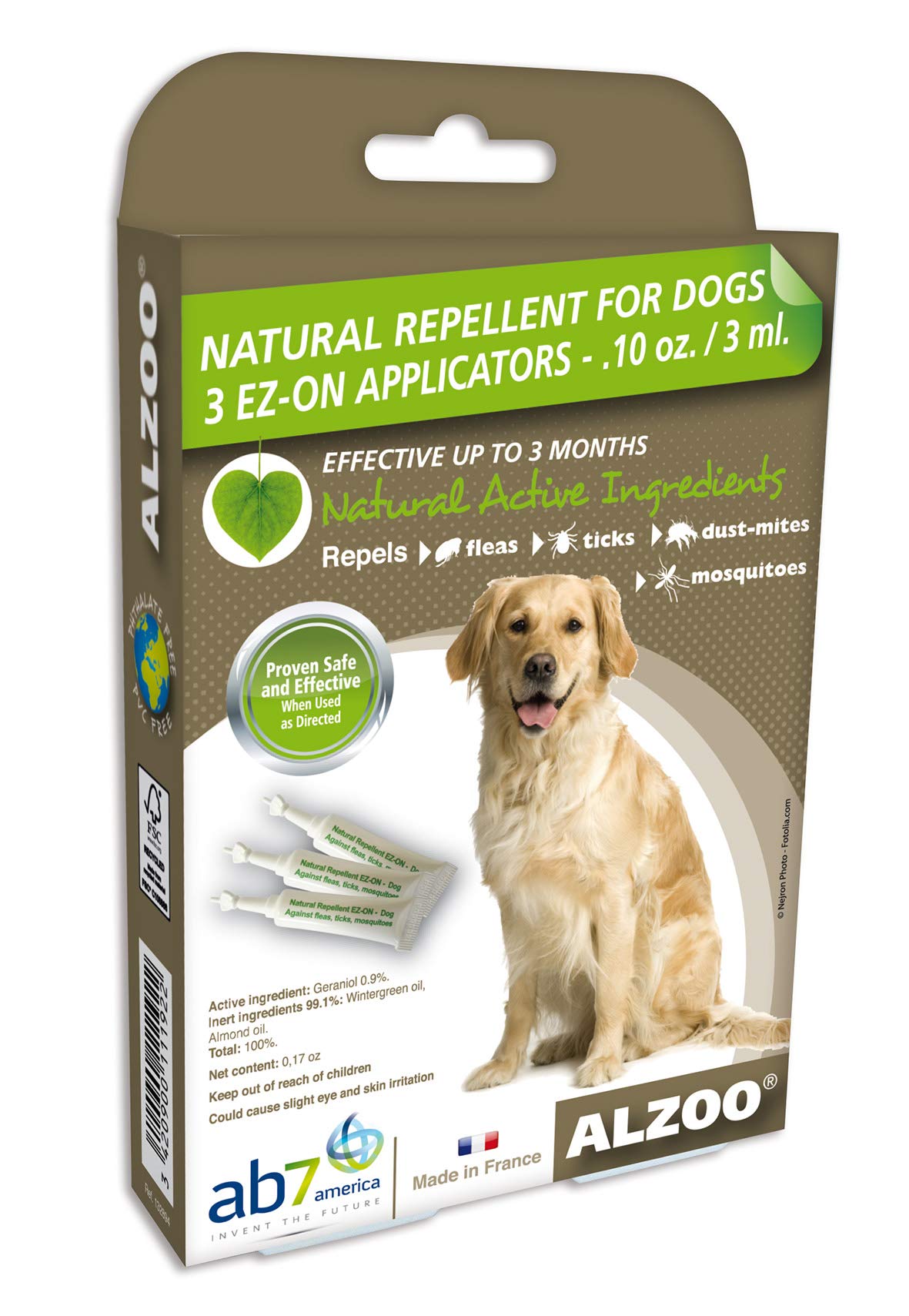 Natural Flea & Tick Squeeze-On for Dogs, Helps Repel Fleas, Ticks & Mosquitos, Up to 3-Months Protection, Plant-Based Active Ingredients, Water-Resistant, 3 EZ-On Applicators Per Pack