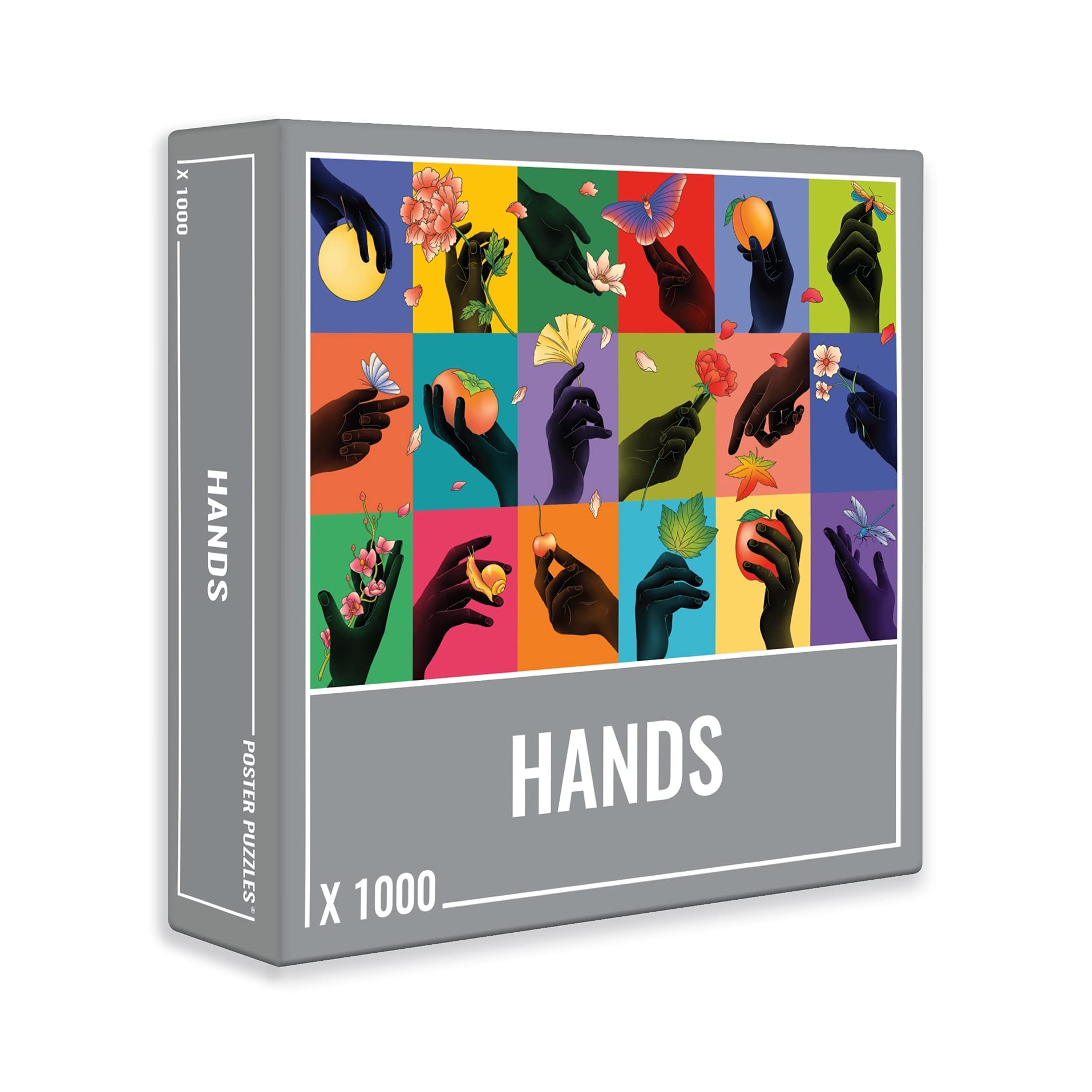 Cloudberries Hands Puzzle: Premium 1000 Piece Rainbow Jigsaw Puzzles for Adults, Elegant Black Hands with Flowers, Insects and Fruit, Made in Europe, Free Poster Included