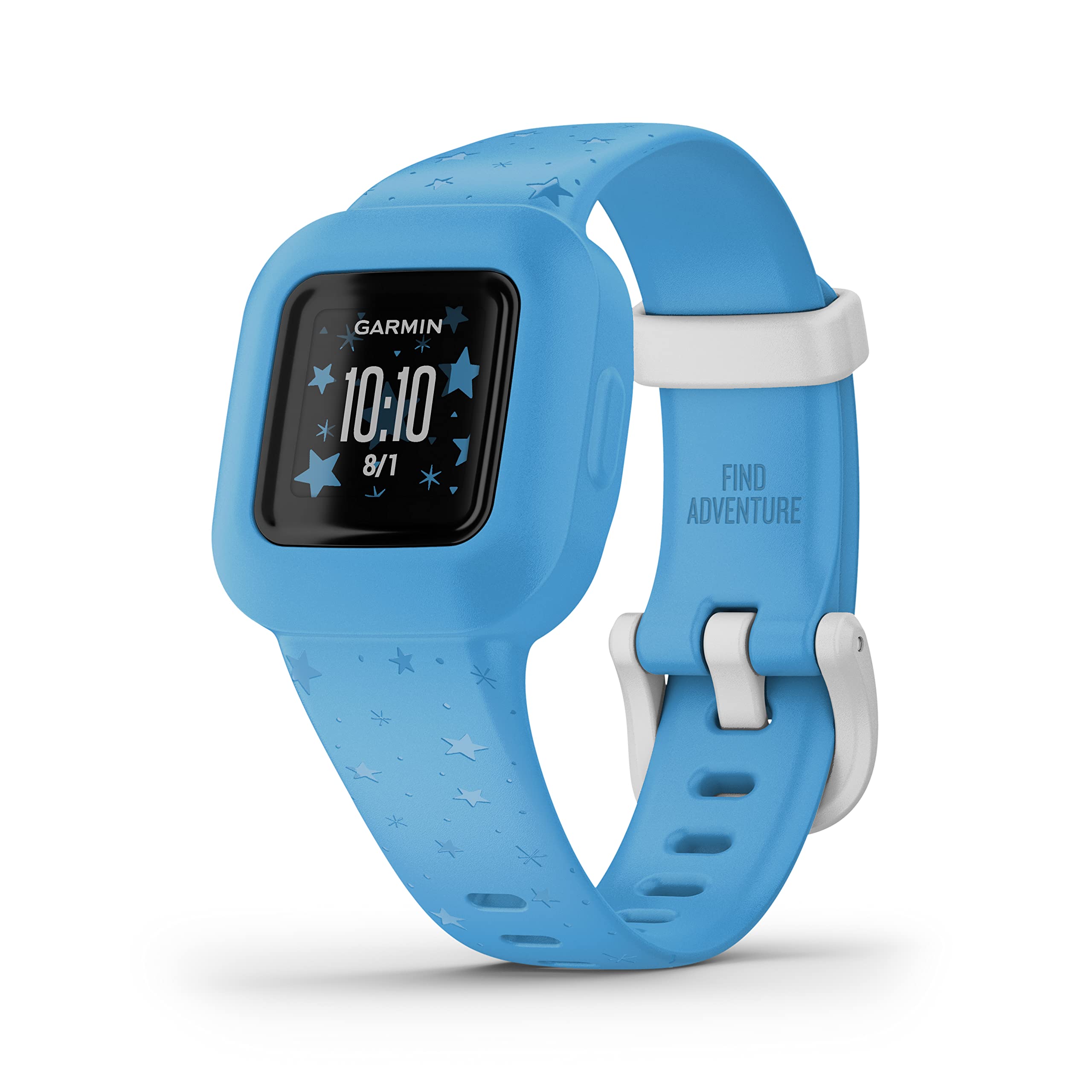 Garmin vívofit Jr.3, fitness tracker for Kids, includes interactive app experience, swim-friendly, up to 1-year battery life, adjustable watch band, Blue Stars