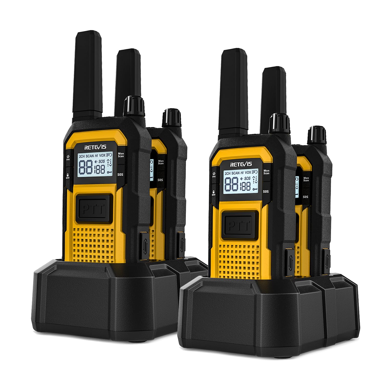 Photo 1 of Retevis RB48 Heavy Duty Walkie Talkies, Waterproof Two Way Radio, Advanced Triple Proof, 2000 mAh, Emergency, 2 Way Radio Long Range for Job Site (4 Pack) Yellow