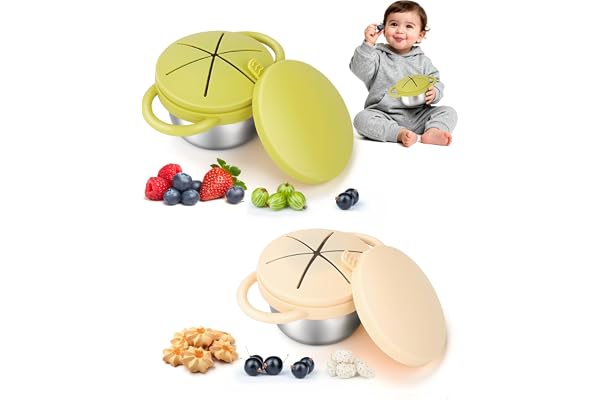 LOTBILL 2 Pack Stainless Steel Snack Cups for Toddlers Spill Proof Baby Snack Containers, BPA Free, Dishwasher Safe, Reusable Food Storage for On the Go Travel, Daycare