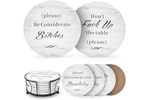 RIOGREE White Elephant Gifts for Adults, Funny Coasters Set of 6 with Holder Christmas Stocking Stuffers for Men Women, Gag Gifts Couples Birthday Housewarming Secret Santa Cool Friend Presents for Her Him