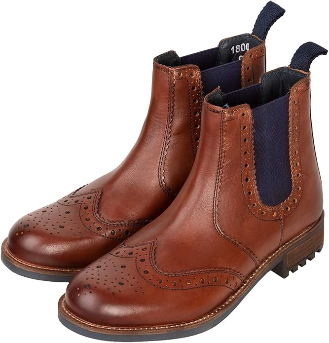 Rydale Men's Chelsea Boots Slip on Dealer Brogue Boots Brown Ankle Boot