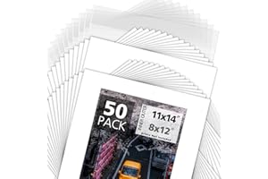 MBC Mat Board Center, Pack of 50, 11x14 for 8x12 White Color Photo Picture Mats, Backing Boards, Clear Bags - Acid Free, 4-pl