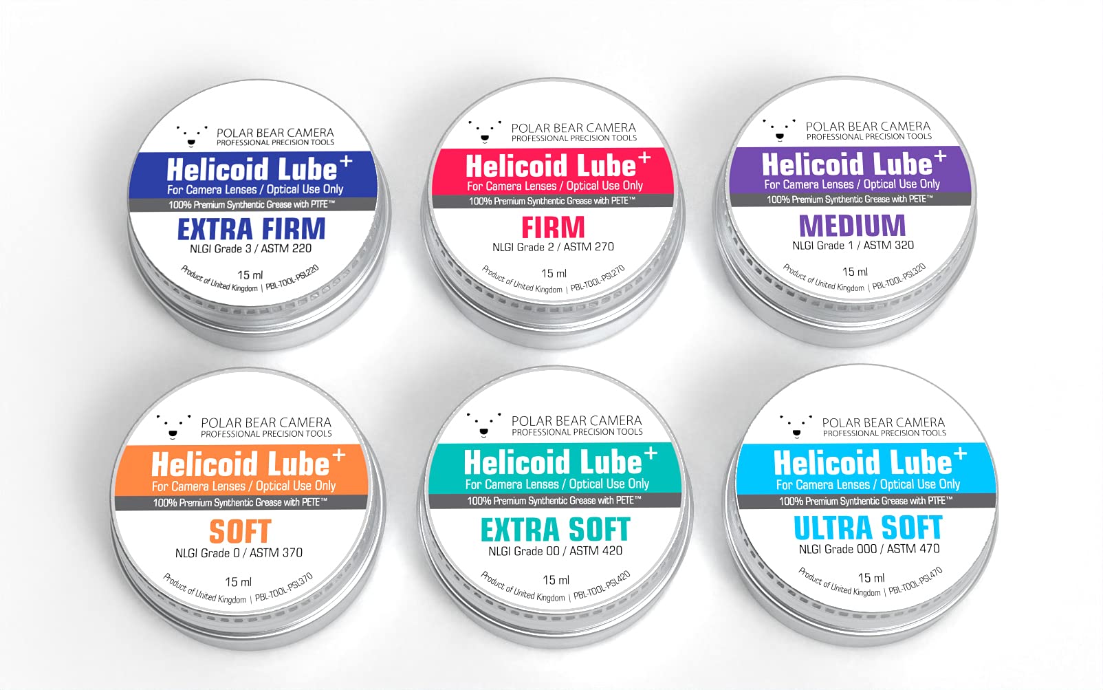 Helicoid Lube+ Damper Camera Lens Grease for Focus Aperture Ring 15ml (Complete Set of 6)