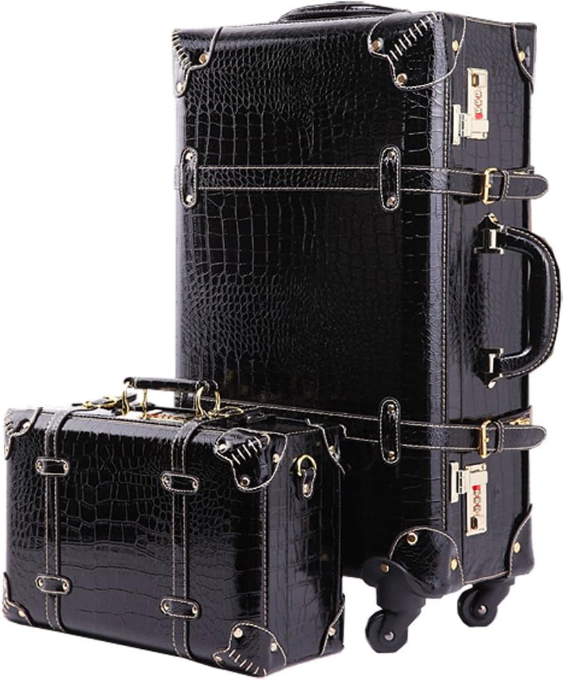 Shiqin Womens PU Leather Crocodile Pattern Spinner Wheels Luggage Set - 24''Black