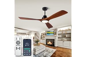 DUCREW Ceiling Fans with Lights, 52 Inch Ceiling Fan with Remote/APP Control,3CCT Dimmable Light,Noiseless Reversible DC Motor,3 Solid Wood Blades,Indoor/Outdoor Ceiling Fans for Bedroom,Farmhouse,Patio