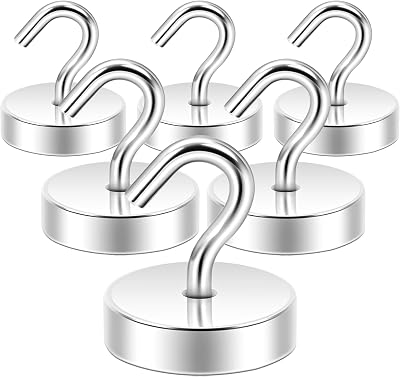 Neosmuk 60lb Extra Strong Magnets with Hook Pack of 6 Silver
