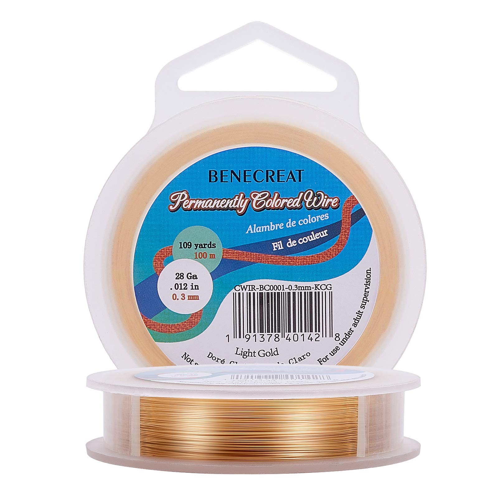 BENECREAT 28-Gauge Light Gold Copper Wire Tarnish Resistant Wire, 328-Feet/109-Yard, for Jewelry Craft Making