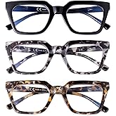 firstsense 3 Pack Reading Glasses for Women Men Blue Light Blocking with Spring Hinge, Anti Eyestrain/Dryness/UV Eyeglasses, +2.0