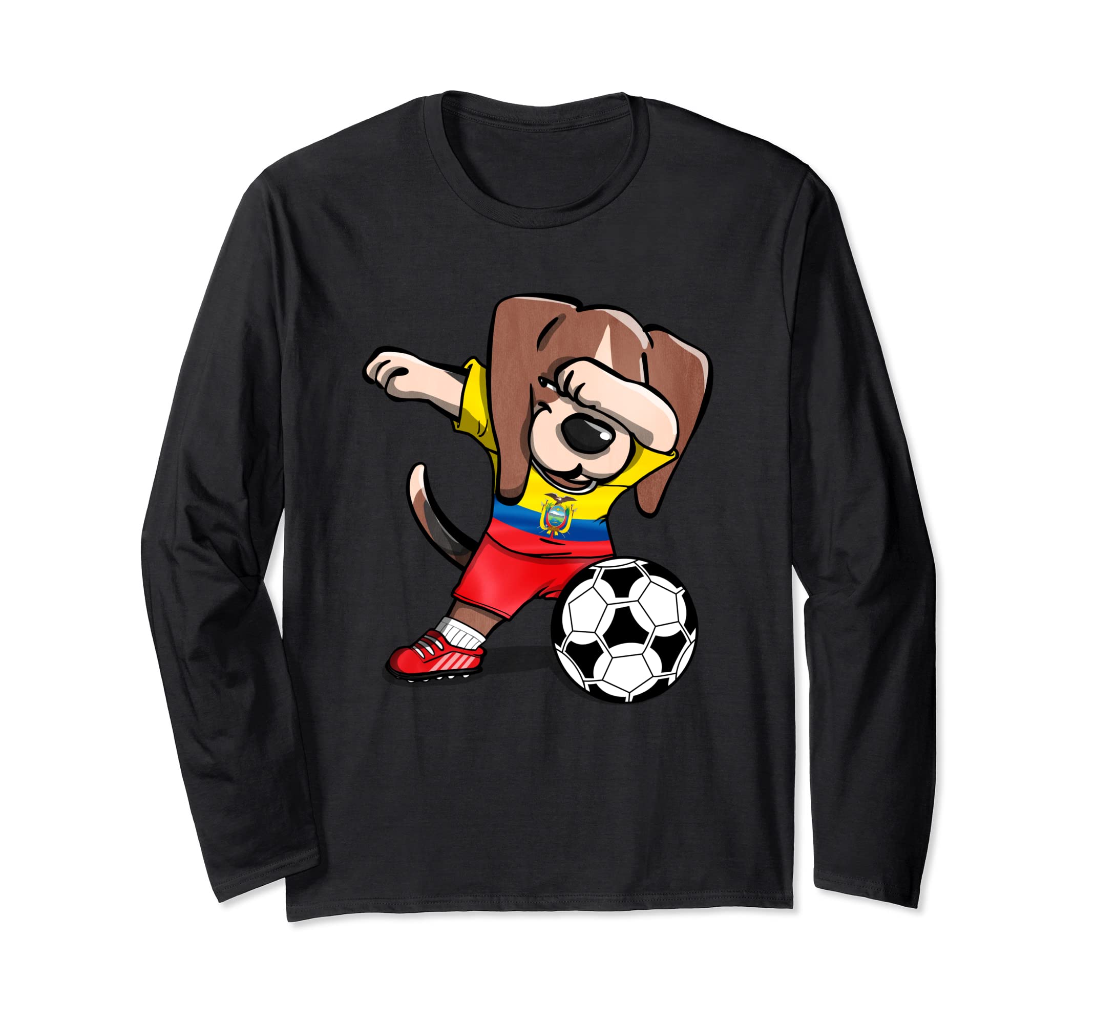 Dabbing Beagle Ecuador Soccer Fans Jersey Ecuadorian Flag Long Sleeve T-Shirt
