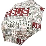InterestPrint Vintage Jesus Religious Bible Verse Windproof Automatic Folding Travel Umbrella, Lightweight Compact Auto Open and Close Umbrella with UV Protection