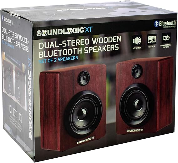 soundlogic xt dual stereo wooden bluetooth speakers